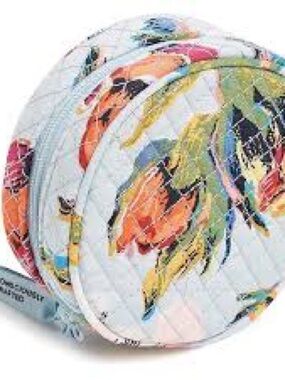 Vera Bradley Floral Quilted Round Cosmetic Pouch - Navy Interior